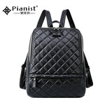 钢琴师真皮双肩包女新款大容量纳帕头层牛皮通勤时尚菱格14吋电脑背包皮 头层纳帕牛皮黑色菱格