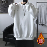 蒂卡登（DIKADENG） 卫衣男春秋季潮牌宽松套头衣服秋装ins潮流港风圆领加绒无帽外套 白色加绒 XL（建议130斤-145斤）