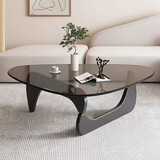 汇优隆实木钢化玻璃茶几客厅家用小户型极简创意现代简约轻奢网红高级感 野口勇茶几 黑腿+灰色玻璃114cm