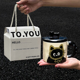 生日礼物女生可爱猫咪陶瓷马克杯带盖情侣水杯送闺蜜创意实用杯子 黄帽猫+米白礼盒