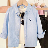 瑜品佳 男童长袖衬衫纯棉春装童装儿童宝宝白色衬衣小童寸2026年新款 蓝色小狗 140