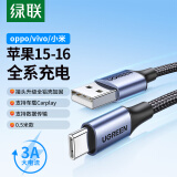 绿联适用苹果16/15充电线Type-C数据线USB-C车载CarPlay线iPhone16e/15ProMax华为荣耀0.5米短线3A线