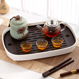 天南兄弟家用简约茶盘茶杯托盘长方形现代小型客厅储水塑料水杯子沥水盘 加厚小号胡桃色