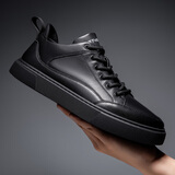 星期六男鞋头层牛皮男士舒适板鞋运动小白鞋休闲鞋男 黑色 43 
