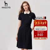 HAZZYS哈吉斯女装 春季新款翻领修身休闲系带连衣裙AQWSE03BF01 藏青色NV 155/80A 36