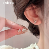 Lnieer999足银花朵耳钉女玫瑰金轻奢高级感养耳洞耳环2025新款爆款耳饰 【玫瑰金】五花水钻耳钉 (999银)
