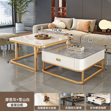 轻奢茶几客厅家用现代简约小户型网红方形玻璃岩板茶几电视柜组合 金架白抽丨60亮光摩登灰+70亮光 加厚9mm亮光岩板茶几丨货入户