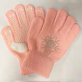 DK 防滑滑冰手套儿童烫钻点胶防滑花样滑冰手套防摔手套加厚 雪花水粉色（防滑） S（5-8岁）