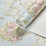 古黎安3米欧式自粘墙纸卧室客厅墙壁装饰贴纸3D立体墙贴加厚防水背景贴 53厘米*3米蓝色