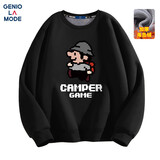 GENIOLAMODE森马集团加绒卫衣男士冬季加厚圆领青少年冬天套头衣服 黑色 3XL