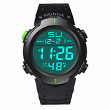 朴里 商务大数字多功能LED户外运动电子手表 男女学生时尚韩版简约手表 9号  绿