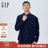 Gap男女装秋季款清爽小熊刺绣廓形长袖衬衫820158时尚休闲运动上衣 海军蓝 175/92A(S)尺码偏大选小一码