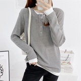 米娅琳 产后哺乳衣外出春秋季打底衫上衣中长款喂奶衣服宽松大码T恤秋装 灰色 L（适合110-130斤）