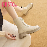 大东马丁靴2025年冬季新款欧美时尚粗跟短靴时尚百搭女鞋1135 米色（绒里） 34