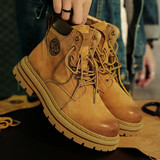 H8复古大黄靴马丁靴情侣男女英伦风靴子厚底高帮户外登山鞋工装鞋子 黄棕色（头层猪皮） 40 -男码