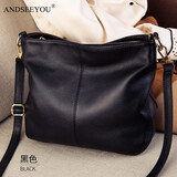 ANDSEEYOU品牌 斜挎包女 年新款真皮斜挎大包女时尚简约质感软皮单肩斜挎包 黑色