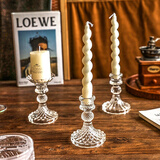 佳亿厨连法式复古浮雕玻璃烛台餐厅餐桌氛围蜡烛烛台民宿家居浪漫装饰摆件 条纹烛台