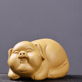 瓷牌茗 创意紫砂茶宠摆件可养生肖小猪茶盘茶台茶玩茶具茶道茶艺配件 段泥（福满）幸福小猪茶宠