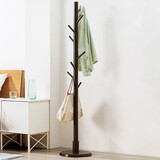 木马人实木衣帽架衣架落地办公室卧室挂衣架立式客厅室内收纳架置物架 经典款-松木圆盘底深咖