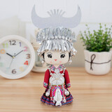 藤缠树（tengchanshu） 广西云南贵州少数民族苗族特色装饰送礼老外木偶娃娃纯手工艺品 卡通苗族红色款礼盒装