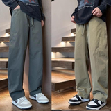 策息休闲裤子男秋冬休闲裤百搭运动阔腿直筒工作男裤宽松工装长裤 军绿+枫叶 XL 建议130-150斤左右
