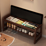 延玺实木换鞋凳入户鞋架门口轻奢可坐软包穿鞋凳玄关创意可储物长条凳 玄青黑（80储物款） 实木框架