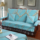 卓图红实木沙发坐垫靠背一体豪华裙边椅垫加厚防滑组合沙发垫可拆洗 条纹风尚蓝-裙边 50cm*50cm 单人位 适用位宽50-60