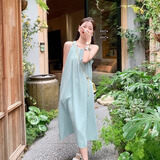 西儿无袖背心连衣裙甜美仙女夏季度假风沙滩休闲裙慵懒风气质露肩长裙 S 适合80-100斤无侧兜