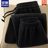 罗蒙（ROMON）双面摇粒绒裤子男户外大码束口休闲卫裤加厚新款抓绒裤冬季男女运 黑色 2XL 建议140-160斤