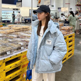 托玛菲羽绒棉服女韩版宽松连帽棉衣外套秋冬季2022年新款小个子少女中学生棉袄子短款面包服加厚冬装衣服 浅蓝色（冬装加厚款）（现货） XL（145-175斤）