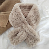 JIASHENGXI 韩版獭兔毛围脖女秋冬季仿皮草百搭毛茸茸围巾ins少女毛绒小脖套 浅卡其