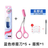 貝印KAI刮眉刀 日本原装进口男女剃眉刀 附防护网新手初学者眉修眉刀 防护蓝刀修眉刀5枚装+眉剪*1