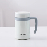 陶瓷保温杯非涂层真陶瓷内胆水杯男女士办公桌面杯子 米白色【带手柄】350ml