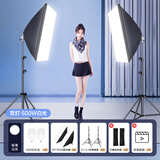 纪曼图 直播摄影补光灯专业led打光灯美颜嫩肤柔光灯箱室内影棚拍照视频摄影灯 双灯丨【500白光灯】柔光箱+2.1米支架