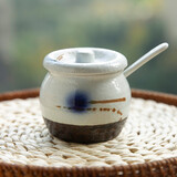 和风四季釉下彩厨房耐高温调料器皿日式陶瓷调味罐调味瓶盐罐子油辣子罐 迷你飞流调味罐（150ml）配勺