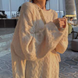 索宛亦（SUOWANYI）毛衣女秋冬外穿宽松套头慵懒风中长款加厚针织衫女日系温柔风上 浅米杏 XL 120斤-130斤以内