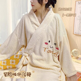 心楠浴巾女2024新款可穿可裹式浴袍秋冬加厚非全棉睡袍四季吸水速干衣 米白色长袖浴袍 【加密加厚】