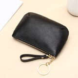 真妮诗女士小钱包头层牛皮小钱包女零钱包女小巧女士钱包真皮硬币零钱包 黑色