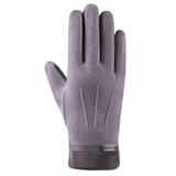 男士秋冬季麂皮绒运动骑行保暖加厚绒手套防滑开车外卖钓鱼手套男 男士麂皮绒三线灰色 均码