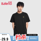 班尼路（Baleno）字母绣花T恤白色短袖t恤男潮流半袖夏装情侣款 001A黑色 M 