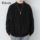 Cebrodz针织衫男立体花纹毛衣男士秋冬季潮牌线衣内搭保暖上衣外套打底衫 黑色 XL