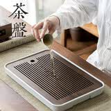 唐丰茶盘家用现代简约小型托盘功夫茶具茶海沥水茶台干泡台一人用简易 千川长方盘(白)