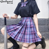 贵兰姿jk制服女套装半身裙子夏季学生百褶裙日系短裙三角函数JK正版原创 电竞少女（格裙+短袖衬衫+领结） S 【85-95斤】