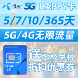 泰国电话卡HAPPY卡5G无限流量4G上网DTAC曼谷清迈普吉芭堤雅旅游 1年1200GB+60分钟/月-护照实名