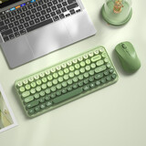 B.O.W航世 K608静音充电无线键盘鼠标套装 笔记本台式电脑办公家用便携无线键鼠 抹茶绿 渐变-无线键鼠套装 电池版