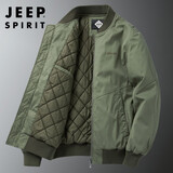 JEEP SPIRIT吉普旗舰厚款飞行员夹克男士秋冬季户外休闲纯棉水洗加棉加厚棉服 军绿(加棉加厚） L /115-135斤