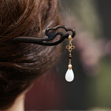 梦君宸加长款发簪超长木发簪盘发长发钗汉服复古风黑檀木生日情人节礼物 如意白玉吊坠（18厘米）头发过肩