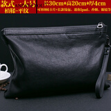 ANDSEEYOU品牌 男士手拿包真皮软皮大容量手抓包羊皮男手拿包休闲手抓包 黑色平纹大号