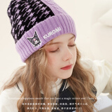 Hello Kitty儿童毛线帽女童秋冬季加厚加绒护耳防风百搭针织帽子M7010紫黑库