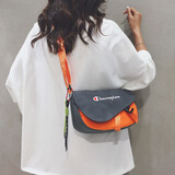 冠军涂鸦新款男女单肩包潮牌帆布旅行斜挎小包休闲包胸包NB 灰橘